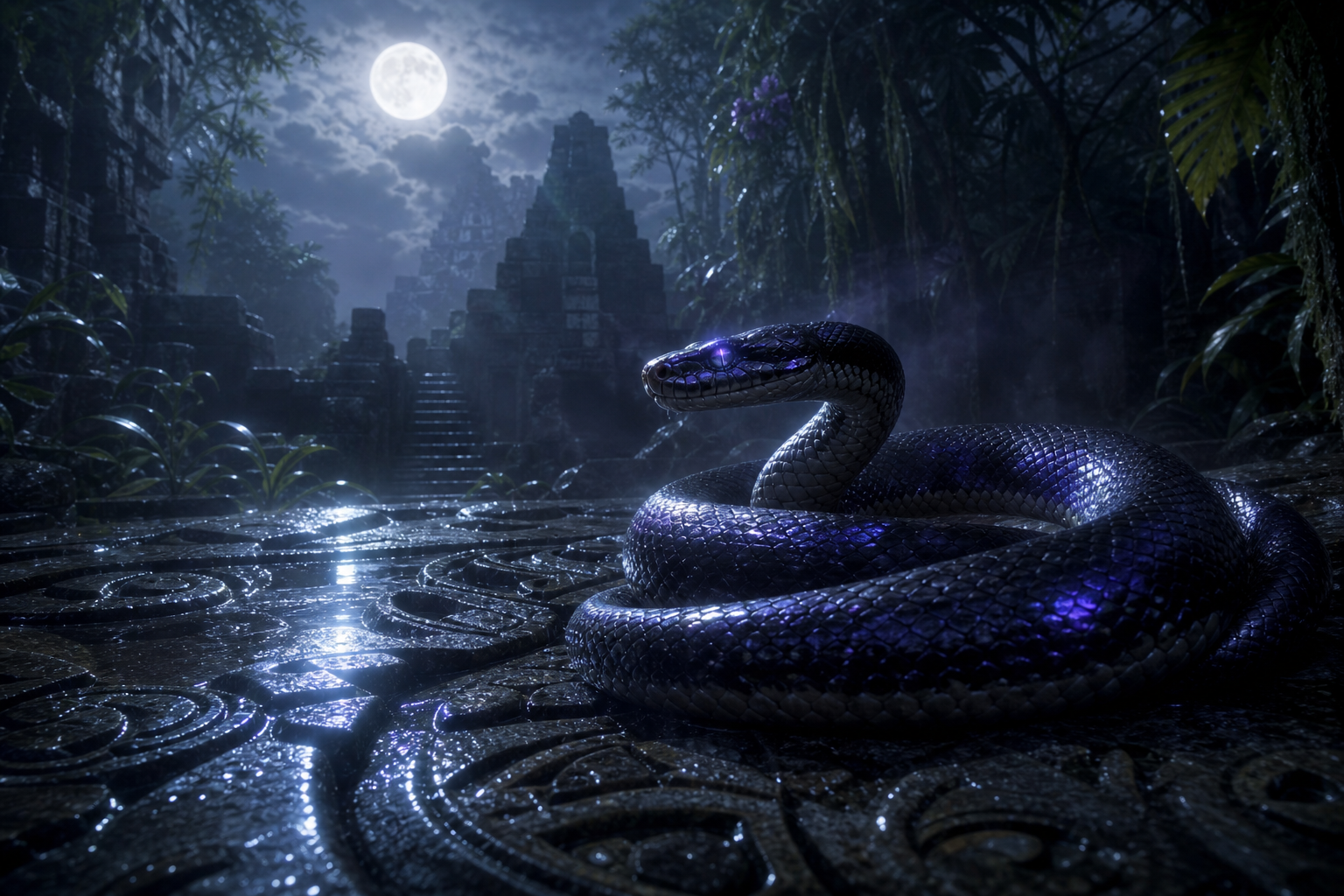 Cinematic dream scene for Dreaming About Snakes